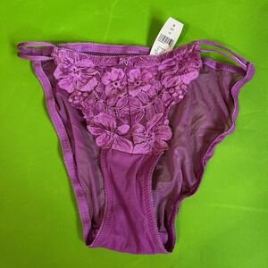 NWT‎ Small Victoria's Secret Strappy Thong Panty Purple Lace Floral Mesh